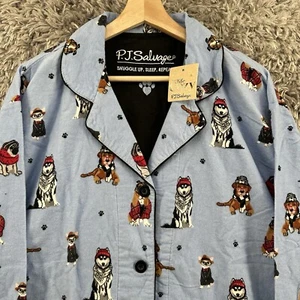 Pigiama camicia PJ Salvage solo top donna XL blu con bottoni stampa cane atmosfera hipster - Foto 1 di 15