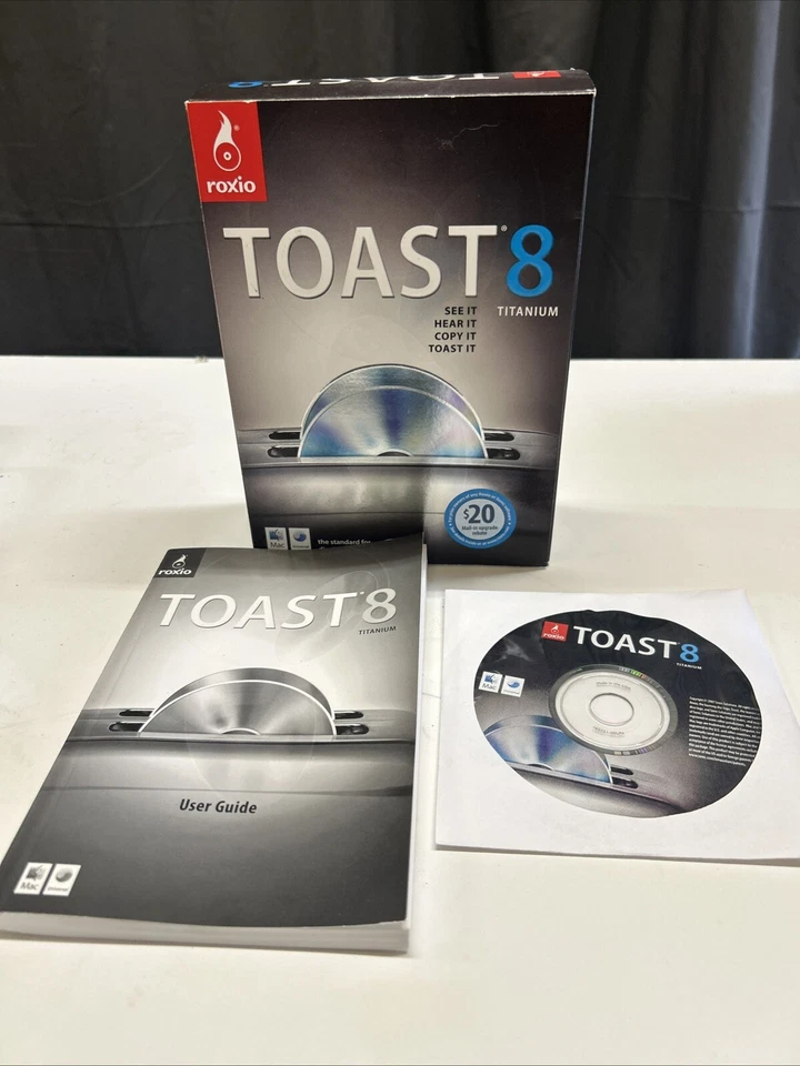 Roxio Toast 8 Titanium FOR MAC OS X v10.4.8 or Higher CD Software with KEY S/N - Image 1 of 1