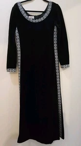 Vintage R & K Knits Black Velour A-Line Maxi Dress 1960s Boho Hippy Goth USA - Picture 1 of 13