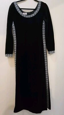 Vintage R & K Knits Black Velour A-Line Maxi Dress 1960s Boho Hippy Goth USA Foto 1 de 4