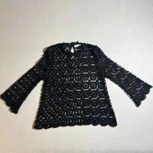 Sugarlips transparentes schwarzes Top mit Gänseblümchen-Spitze und langen ausgestellten Ärmeln, Small - Bild 1 von 6