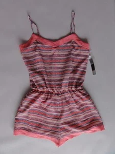 AQUA PINK CHEVRON ETHNIC STRIPE V-NECK ROMPER, Pink/coral, Size S, MSRP $88 - Picture 1 of 1