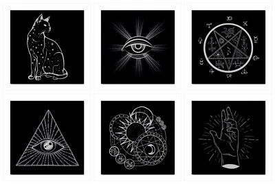 Ceramic Tile Set of 6 Occult Symbols Mystic Wall Art Decor Backsplash Tiles - Image 1 of 4