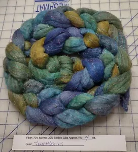 Merino Wool Stellina Combed Top Roving Spinning Knitting Felting Glitz Forest Fa - Picture 1 of 1