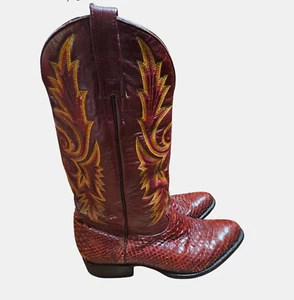 Botas de Vaquero Cebú Para Hombres Exóticas Piel de Serpiente 11.5 Rojo Bordado Western - Imagen 1 de 12