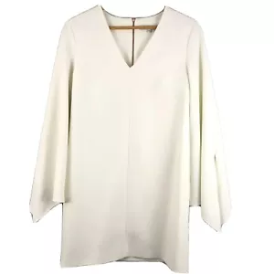 Tibi Shift Mini Dress Size 6 White Crepe Long Bell Sleeves V Neck - Picture 1 of 7