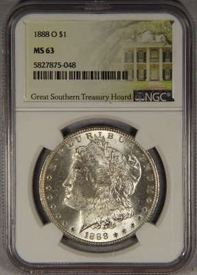 Dólar de plata Morgan 1888-O NGC MS63 Gran tesoro del Tesoro del Sur $1 Foto 1 de 3