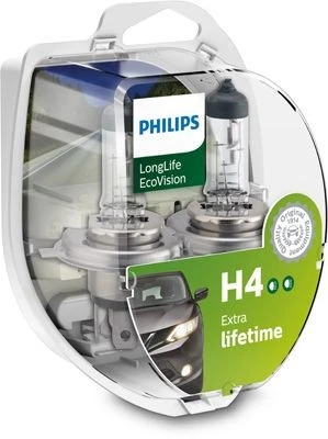 2 PHILIPS LONGLIFE ECOVISION H4 Bombilla 12V 60/55W Box 12342LLECOS2 - Imagen 1 de 3