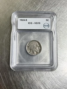 1924 S Buffalo Nickel 5c ICG VG10 - Picture 1 of 3
