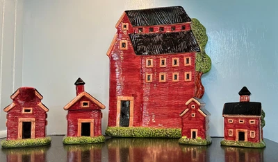 Warren Kimble Sakura Country Life Barn Creamer Sugar Salt Pepper, 12 in Platter  - Image 1 of 4