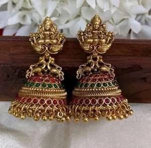 Pendiente Jhumka dorado de primera calidad de la India del sur con estilo dorado Jhumka - Imagen 1 de 4