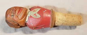 Vintage 4.25" Hand Carved & Painted Wood - Cork Stopper - Old man - Picture 1 of 8
