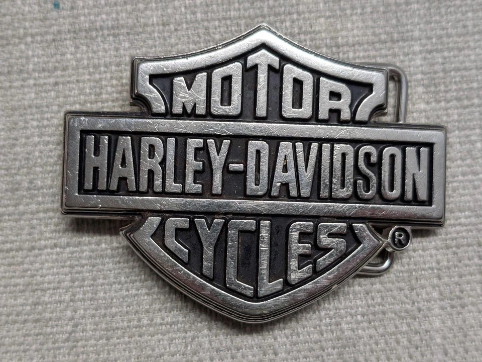 Y2K Vintage HARLEY DAVIDSON Hebilla Cinturón CROMO Moto ESCUDO Western Metal Foto 1 de 4
