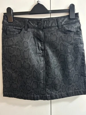 Marks & Spencers Black Snake Print Denim Style Skirt Size 10 - Image 1 of 3