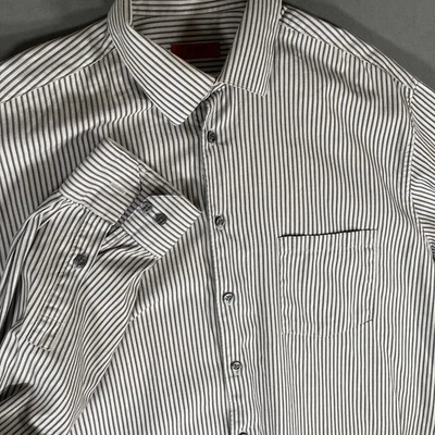 Camisa social masculina listrada Alfani ajustada manga longa com botões tamanho G 16.5 34/35 - Imagem 1 de 4