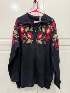 Vintage neu aus altem Lagerbestand Fashion Bug Übergröße 22/24 W Blumen bestickt Reißverschluss Cardigan Pullover - Bild 1 von 6