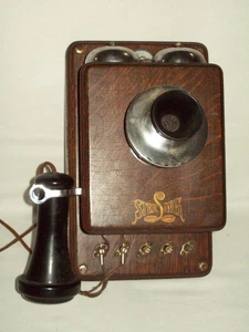 1898 Sterling Electric Oak Compact Hotel Wandtelefon ~ schönes Ausstellungsstück! - Bild 1 von 10