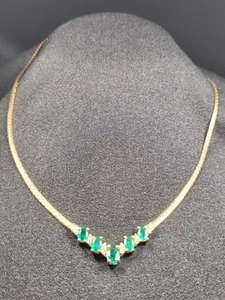 14k Yellow Gold Emerald And Diamond Necklace 17" 31178-17 - Picture 1 of 17