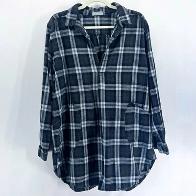 Top túnica CP Shades Teton gris franela a cuadros de gran tamaño mediano Foto 1 de 4