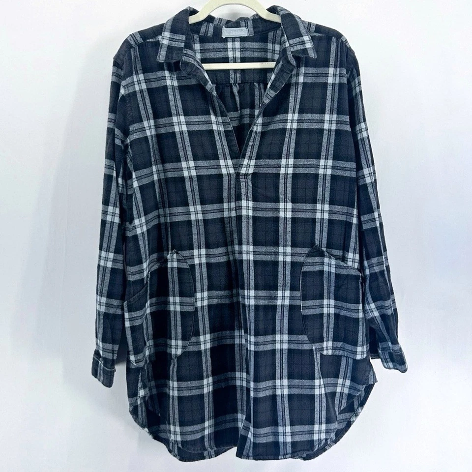 Top túnica CP Shades Teton gris franela a cuadros de gran tamaño mediano Foto 1 de 4