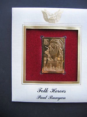 1996 Folk Heroes Paul Bunyan 22kt Gold GOLDEN replica Cover STAMP FDC - Image 1 of 3