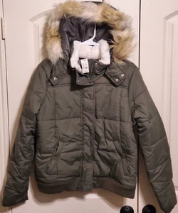 Aeropostale Puffer Faux Fur Hooded Jacket GREEN Size 2XL XXL - NEW WITH TAGS - Picture 1 of 8