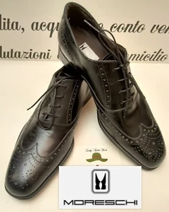 MORESCHI SCARPE UOMO STRINGATE E LAVORATE PELLE NERA FRANCESINE OXFORD n7 NUOVE - Bild 1 von 15