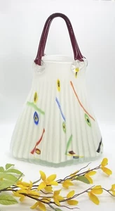 Large Murano Venetian MILLEFIORI Glass HANDBAG VASE White Red Handblown 14” - Picture 1 of 12