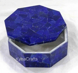 Marble Jewelry Box Random Work with Lapis Lazuli Stone Octagon Accessories Box - Picture 1 of 6