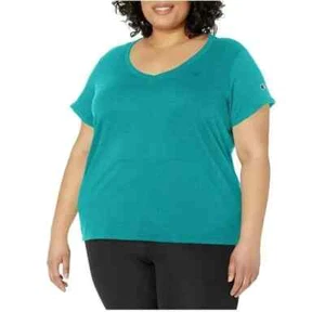 Champion Plus Size Short Sleeves V-Neck Powerblend T-Shirt 2XL Green Reef NWT - Picture 1 of 4