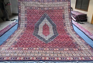 Tappeto geometrico vintage zona caucasica 10x13 rosso annodato a mano tappeto lana orientale - Foto 1 di 13
