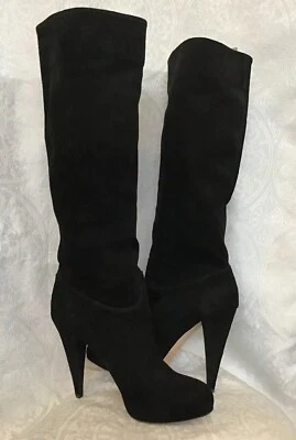 Bota Bally Edwina Negra Gamuza Plataforma Hasta la Rodilla Tacón Alto Cono Talla 9/39 1/2 Foto 1 de 4