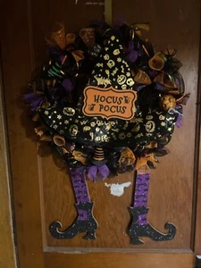 Halloween Witch Front Door Wreath Handmade Black Deco Mesh Decor - Picture 1 of 5
