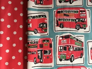 London Buses & Spots Cath Kidston FQ Bundle 2 * 51cm Square cotton fabric new - Picture 1 of 8