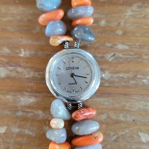 Geneva Zifferblatt rundes Gehäuse Armband Stil Stein Band Uhr 8 Zoll orange und grau - Bild 1 von 13