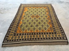6142 Vintage Afghan Rug Handwoven Tribal Bukhara Rug Oriental Wool Kilim Rug 5x8