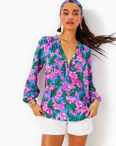 Lilly Pulitzer Elsa Silk Top Cerise Pink Safari Sunset SIZE XS-XXL - Picture 1 of 10