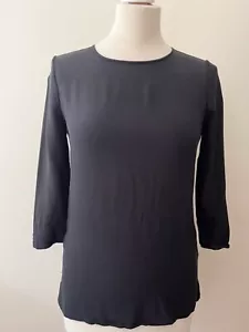 AQUASCUTUM BLACK SILK 3/4 SLEEVED TOP SIZE 6 - Picture 1 of 3