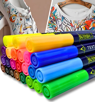 Stoffmalstifte Textilstifte Waschmaschinenfest 24 Textilmarker für T-Shirts usw. - Bild 1 von 4