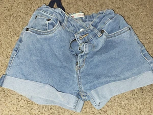 LEVIS Cotton Denim Blue Jean High Rise Shorty Shorts American Flag Girls Sz 12 - Picture 1 of 3