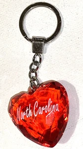 Red Translucent Acrylic Heart North Carolina Print Silver Tone Key Chain - Picture 1 of 11