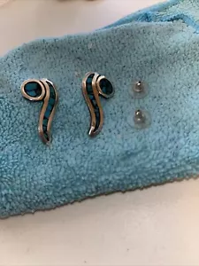 Vintage Zuni Earrings - Sterling Silver and Turquoise 10.9 Grams 3.5 Inch - Picture 1 of 4