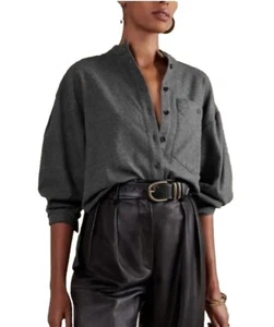 Banana Republic Flannel Shirt Woman XS Oversized Piazzo Cropped Grey Pocket Nwt - Picture 1 of 13