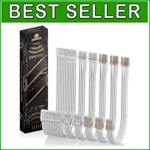 Premium 16AWG PSU Cable Extension Kit - 24Pin/4+4 EPS/6+2 PCI-E in Bright White - Picture 1 of 10
