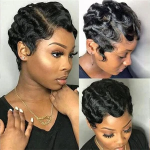 Short Mommy Wig Brazilian Synthetic Hair Wigs Finger Ocean Wave Pixie Cut Wigs - Picture 1 of 12