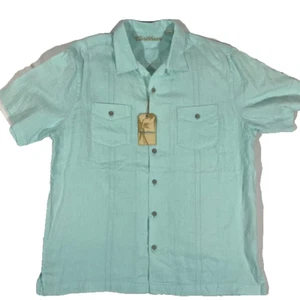 NWT Caribbean Men's Hawaiian Shirt L Green Short Sleeve Luau Lightweight - Picture 1 of 14
