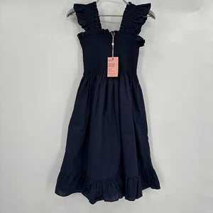 Quince Women's Organic Cotton Smocked Mini Dress Navy Blue sz S Sleeveless NWT - Picture 1 of 4