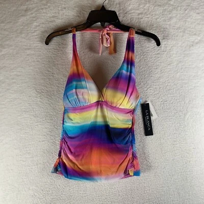 Tankini Top La Blanca Sunset Shores Mujer 4 Arco Iris Rayas Halter Cuello Traje de Baño Foto 1 de 4