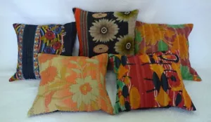 Vintage Cotton Kantha Cushion Cover Lot of 5 Pillow Case Handmade Indian Throw - Picture 1 of 10