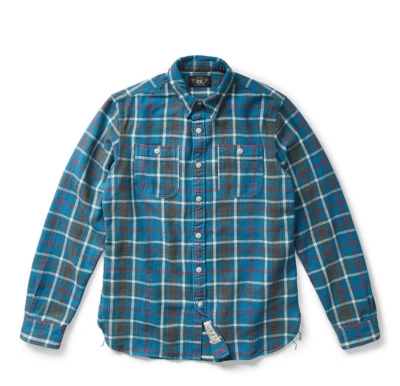 2017 RRL Plaid Check Cotton Workshirt Blue Green Shirt *Defects Men's Medium M - Image 1 of 2